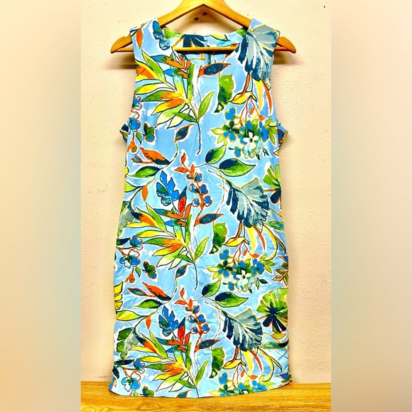 J. McLaughlin Sleeveless Sophia Catalina Cloth Dress Jardinia Print Size L - Picture 1 of 6